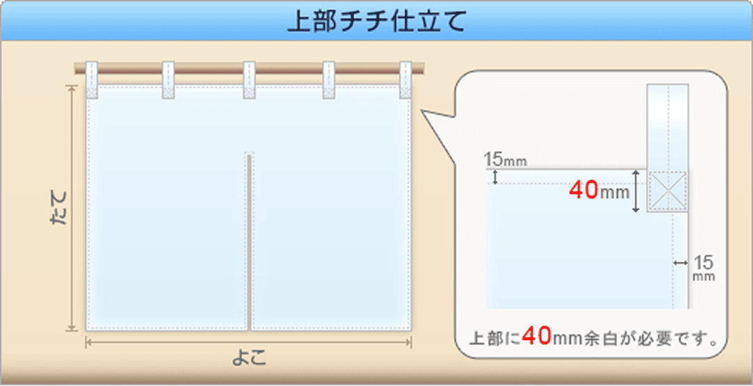 のれん(上部チチ仕立て)のイラスト