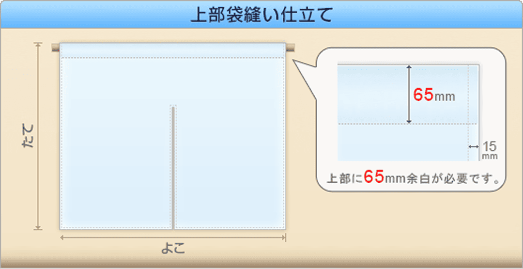 のれん(上部袋縫い仕立て)のイラスト