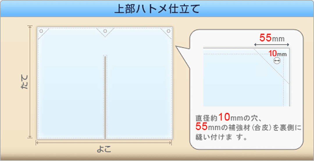 のれん(上部ハトメ仕立て)のイラスト