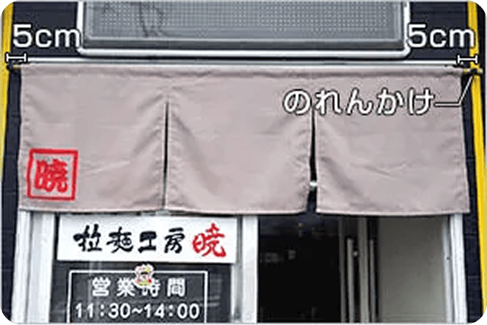 【のれんかけ両端から5cm短いサイズの場合】