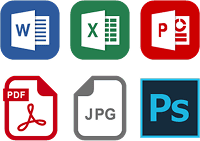 Word、Excel、Powerpoint、PDF、JPG、Photoshopなど
